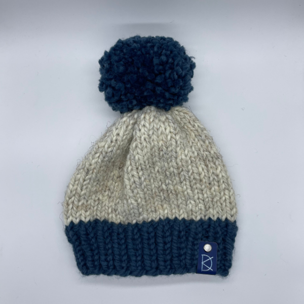 annies knit hats oatmeal and blue
