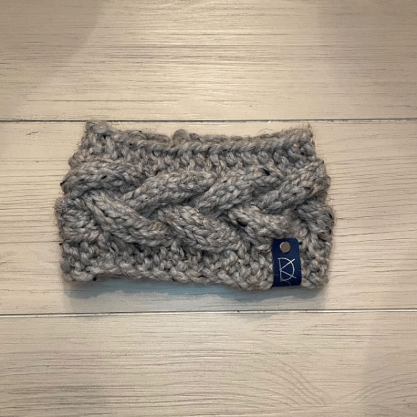 speckled gray cable knit headband