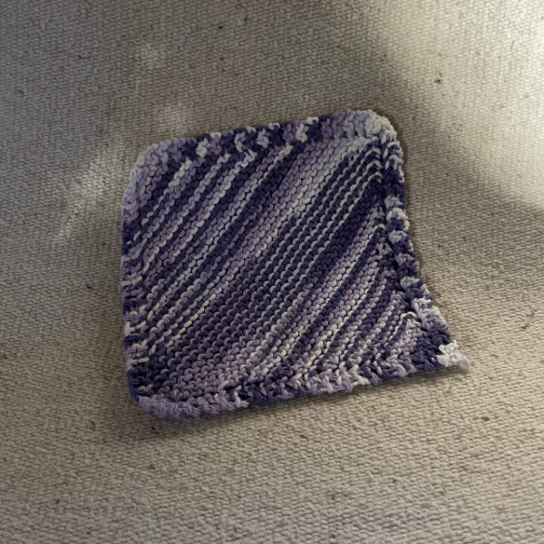 purple and white mommoms knit dishcloth