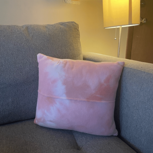 pink tie dye upcycled sweatshirt pillow